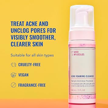 منظف رغوي لحب الشباب من Good Molecules - منظف رغوي بحمض الساليسيليك بنسبة 2% - غسول لطيف للوجه لعلاج حب الشباب مع بندق الساحرة والصبار الخالي من الكحول - للعناية ببشرة الوجه