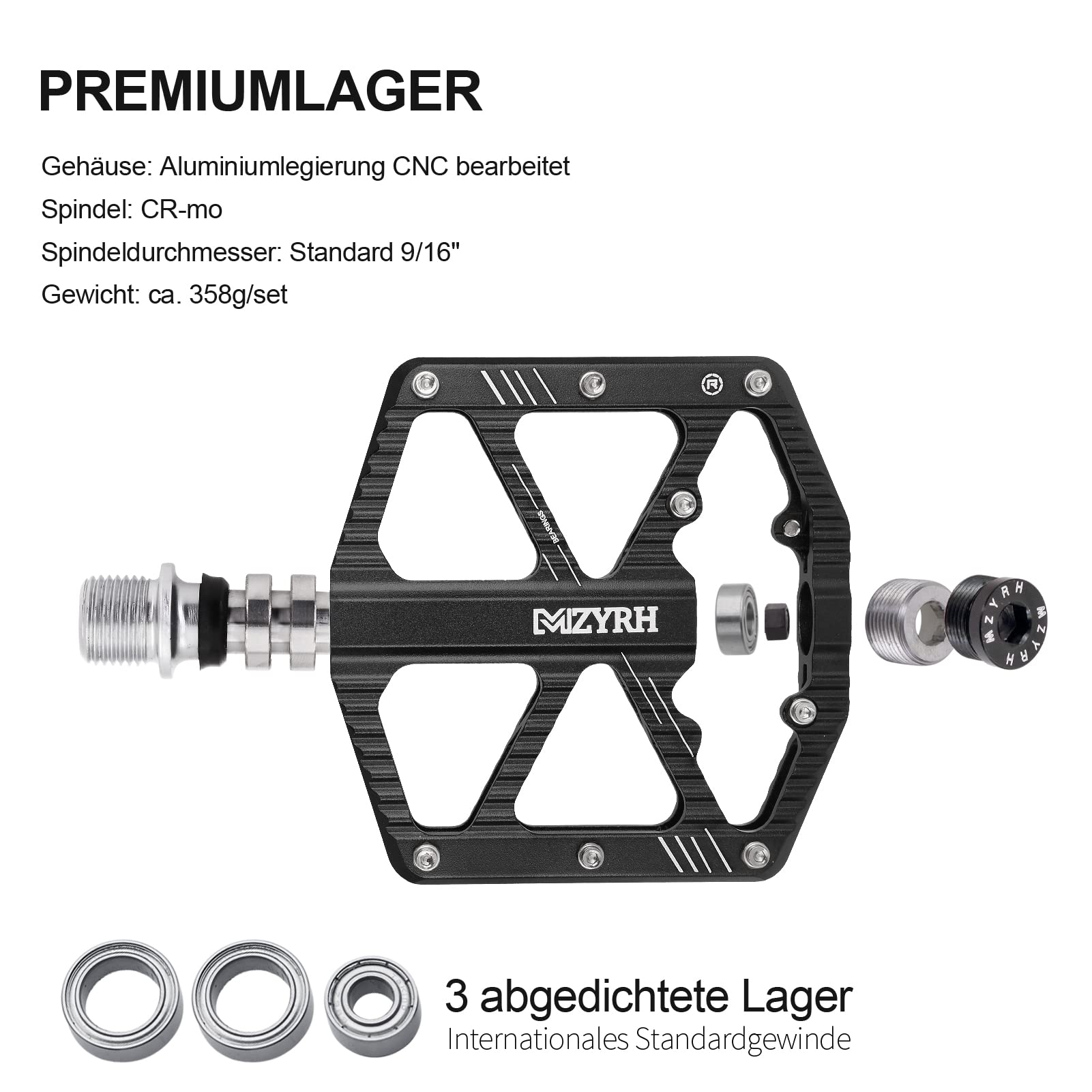 MZYRH Pedały rowerowe z paskami odblaskowymi, antypoślizgowe pedały MTB CNC ze stopu aluminium, 3 uszczelnione łożyska, pedały do roweru górskiego, roweru szosowego, MTB