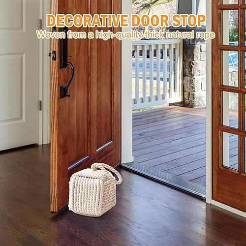 Vista 17 de Pomeat Topes decorativos para puerta, nudo de cuerda, tope de puerta decorativo con peso náutico, tope de puerta resistente, lindo tope de puerta