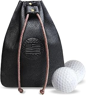 Real Leather Golf Valuables Pouch: USA Golf Tee Ball Bag with Drawstrings Valuables Pouch for Men - Cool Funny Gifts for Him Golfers Men