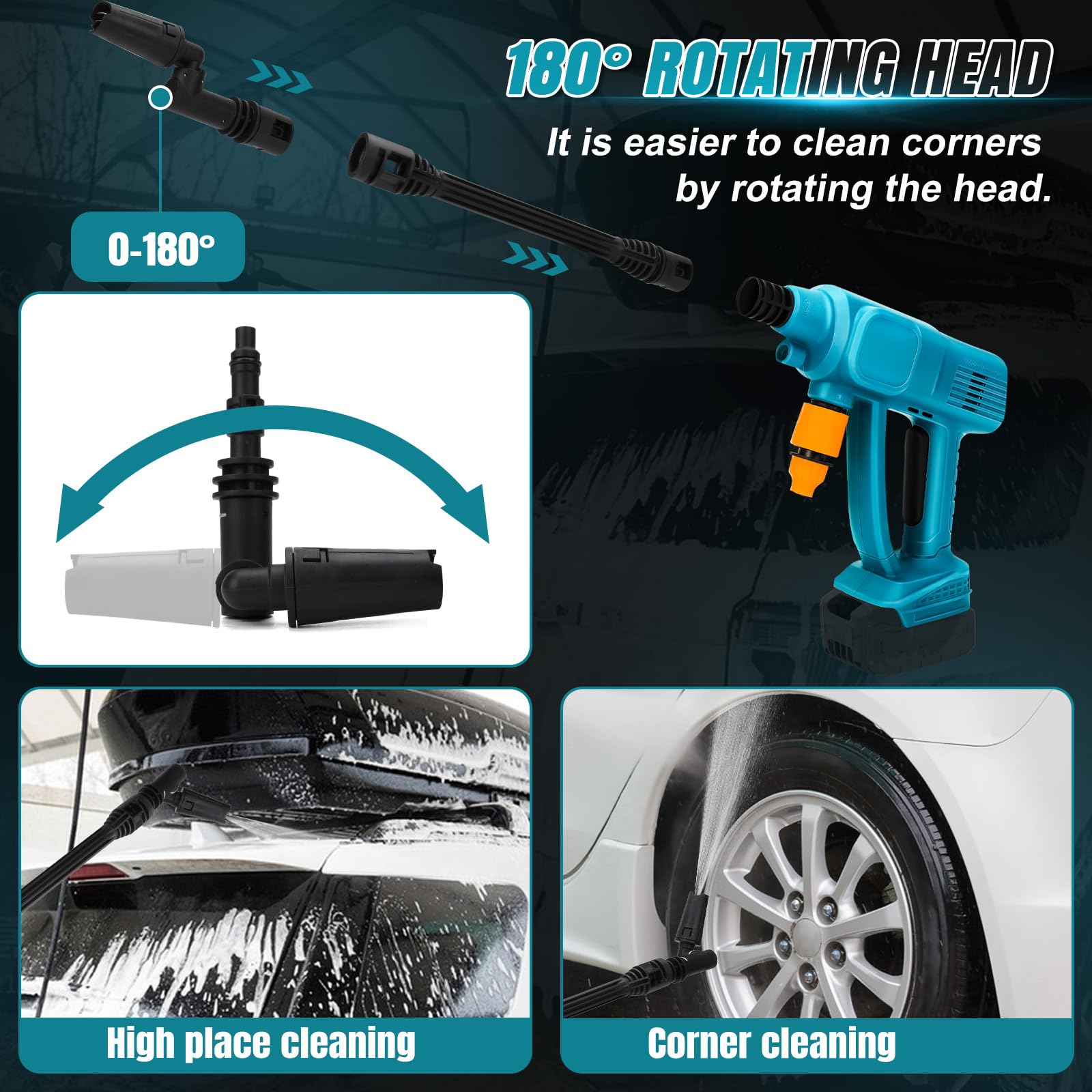 Accu-hogedrukreiniger voor Makita 18V accu, 30 bar mobiel hogedrukreinigerpistool met verstelbare hoeken 6-in-1 mondstuk 5 m slang voor auto, huis, gazon, tuin (geen batterij