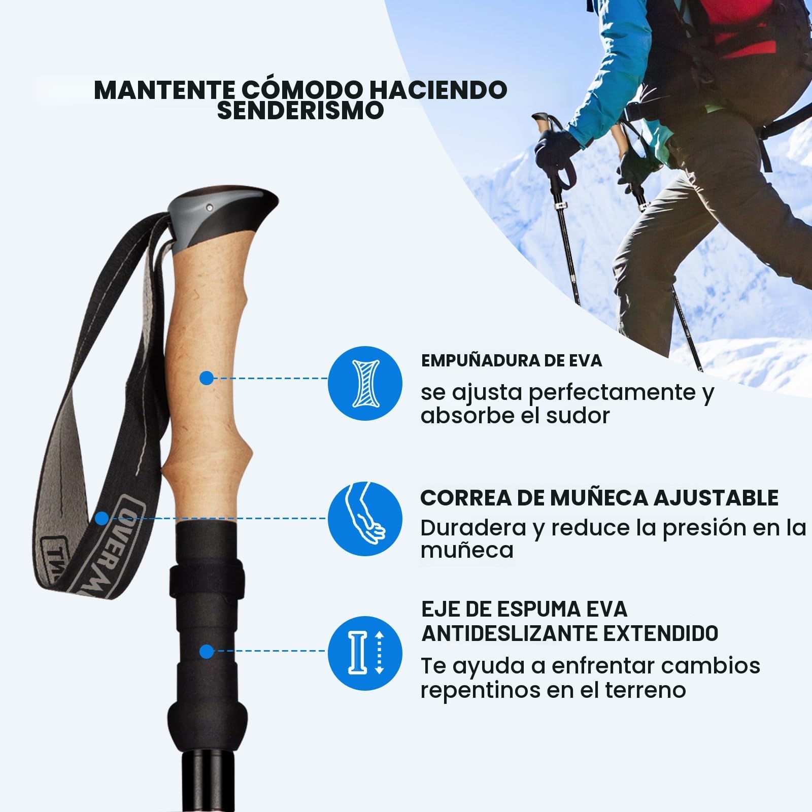 Overmont Bastones Trekking Bastones Senderismo Plegables de Carbono Ultraligeros Ajustables 105-125CM 1 Par Bastones Marcha Nórdica para Senderismo Alpinismo Trail Viaje
