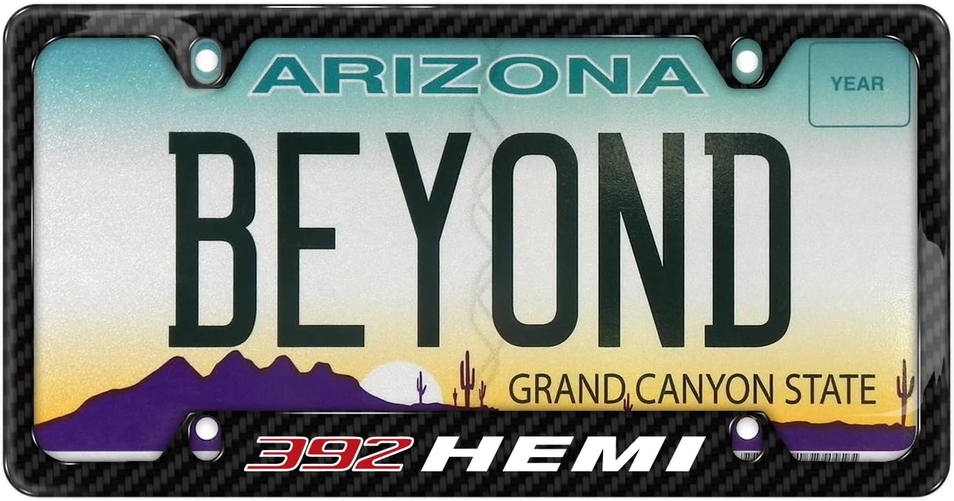 iPick Image Made for HEMI 392 Black Real 3K Carbon Fiber 50 States 4 Holes License Plate Frame