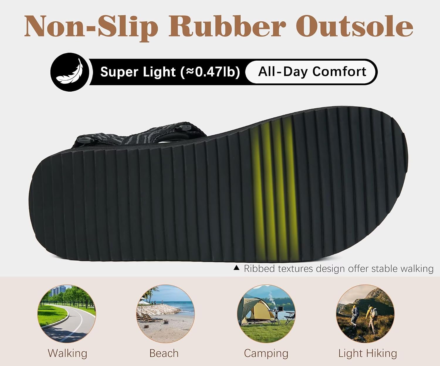 KuaiLu Men's Walking Sandals with Arch Support - Adjustable & Lightweight