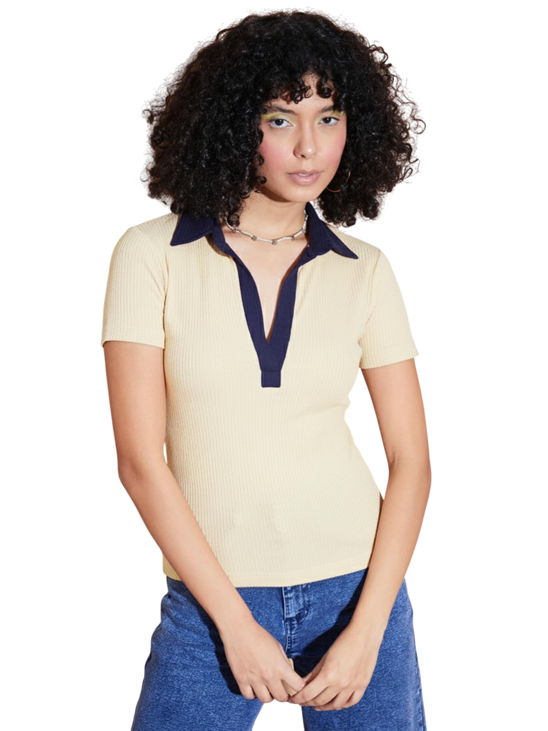 sassafras Off White Rib Contrast Polo Neck Top-picture-18