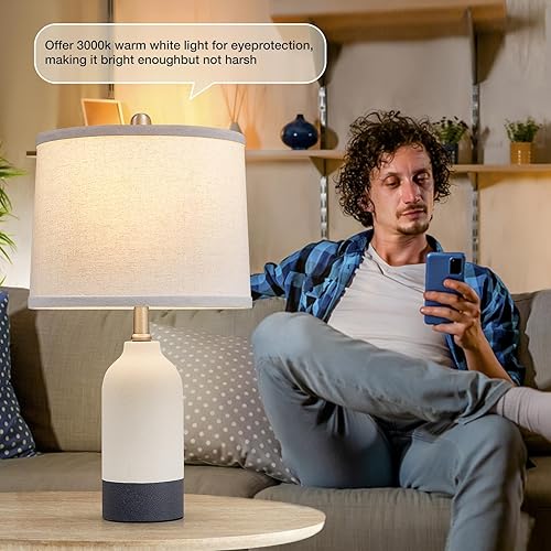 Miniatura 5 de Luvkczc Modern Ceramic Lamps for Bedrooms Set of 2, 3-Color Temperature Table Lamp Bedside Nightstand Desk Reading Lamp with Fabric Drum Shade for
