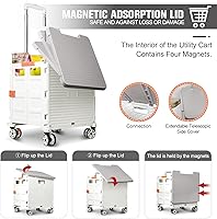 Vista 87 de FELICON SELORSS - Carrito plegable portátil con ruedas para subir escaleras y ruedas giratorias de 360°, mango telescópico, caja de plástico