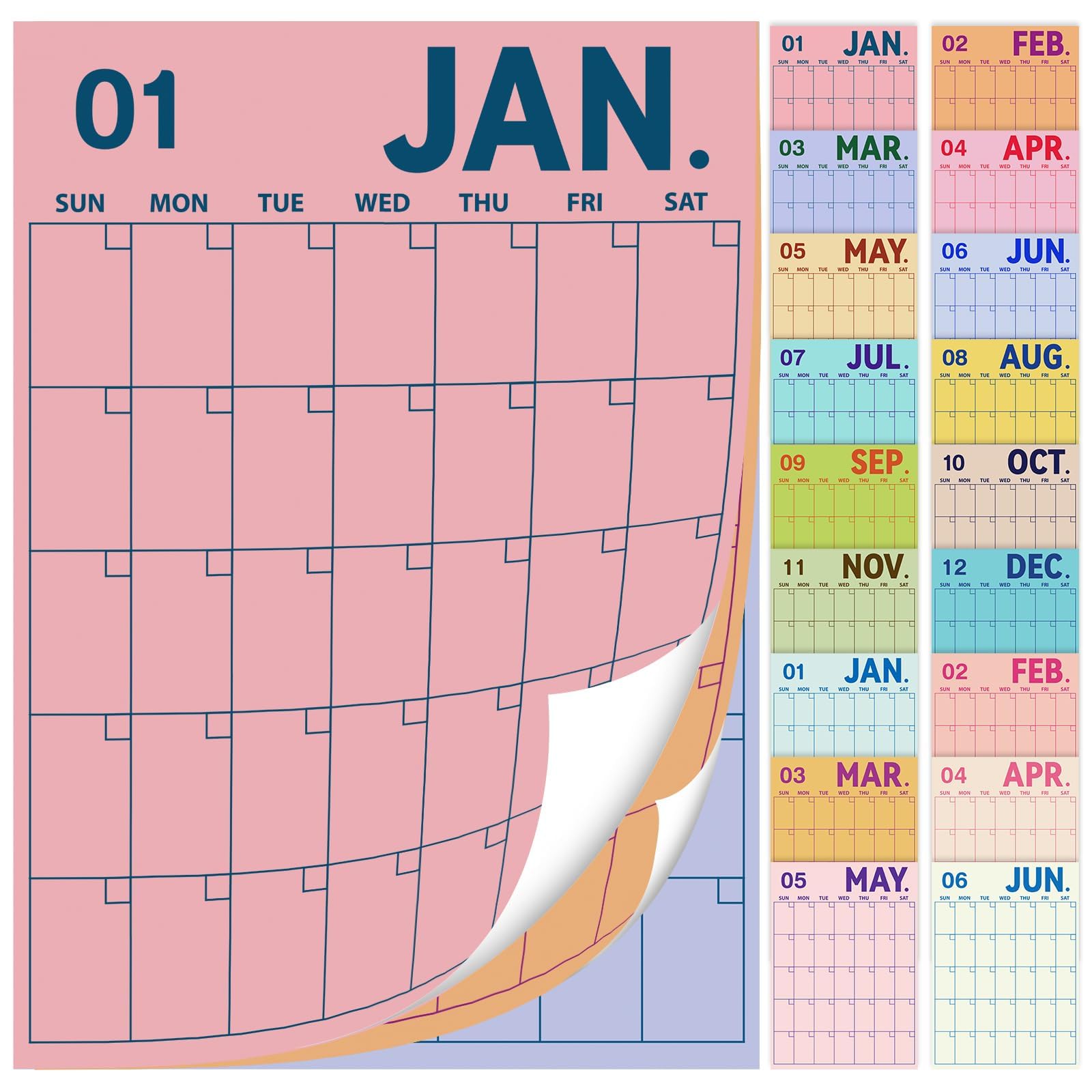 Großer Wandkalender 2025, 18 Monate, vertikaler Wandplaner, bunter wiederverwendbarer Kalender für die Wand mit 18 bunten Designs, großer Platz für Büro, Zuhause, Schule, Organisation, 30,5 x 40,6 cm