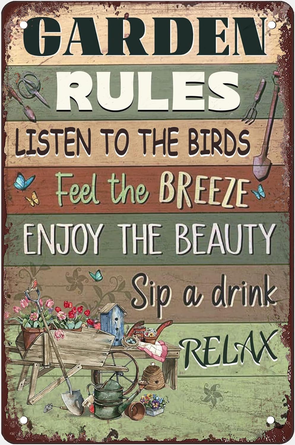 Pibonto Women's Wall Decor Garden Rules Metal Tin Sign Garden Decor Indooroutdoor Sign Home Decor Sign Metal Gardening Sign Gift For Men 8X5.5 Inch Plaque Tin Sign