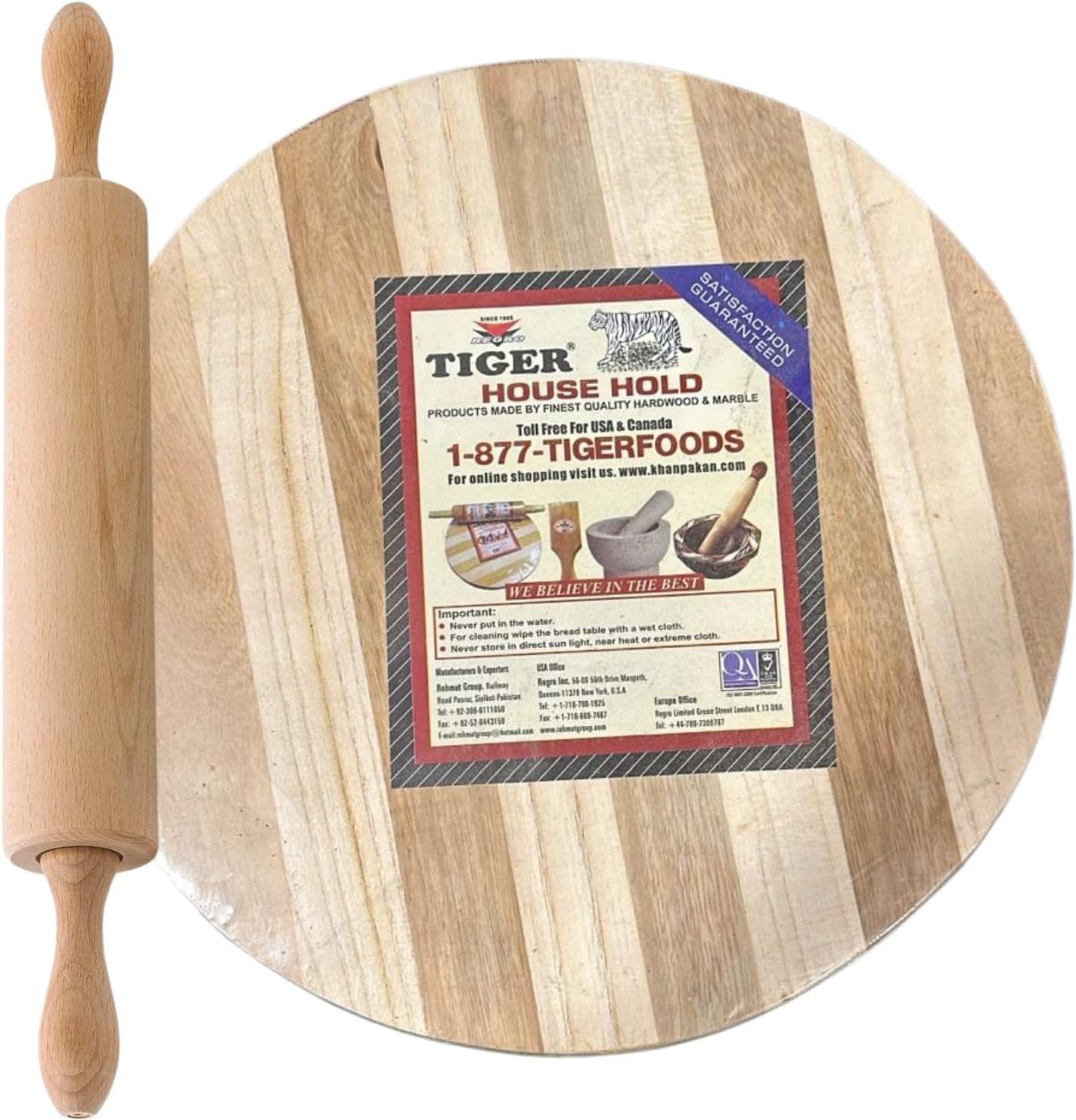 REGRO TIGER Handmade Wooden Chakla Belan Set | 12-Inch Rolling Board & Pin | Premium Kitchen Utensils for Roti, Chapati, and Dough Rolling (12" Chakla & Rolling Pin)