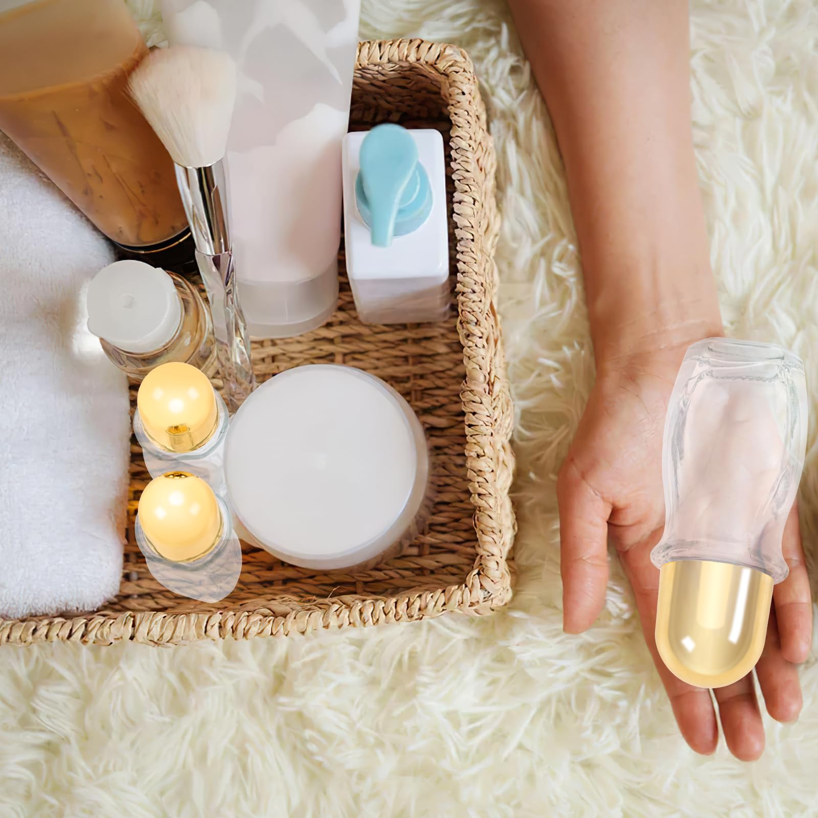 3 Pièces Roll on Vide, 50ml Rechargeables En Verre Déodorant Roll-on Bouteilles Vide, Flacon Vide Huile Essentielle Avec Rouleau à Billes et Capuchon, Pour Les Huiles Essentielles Aromathérapie, Or