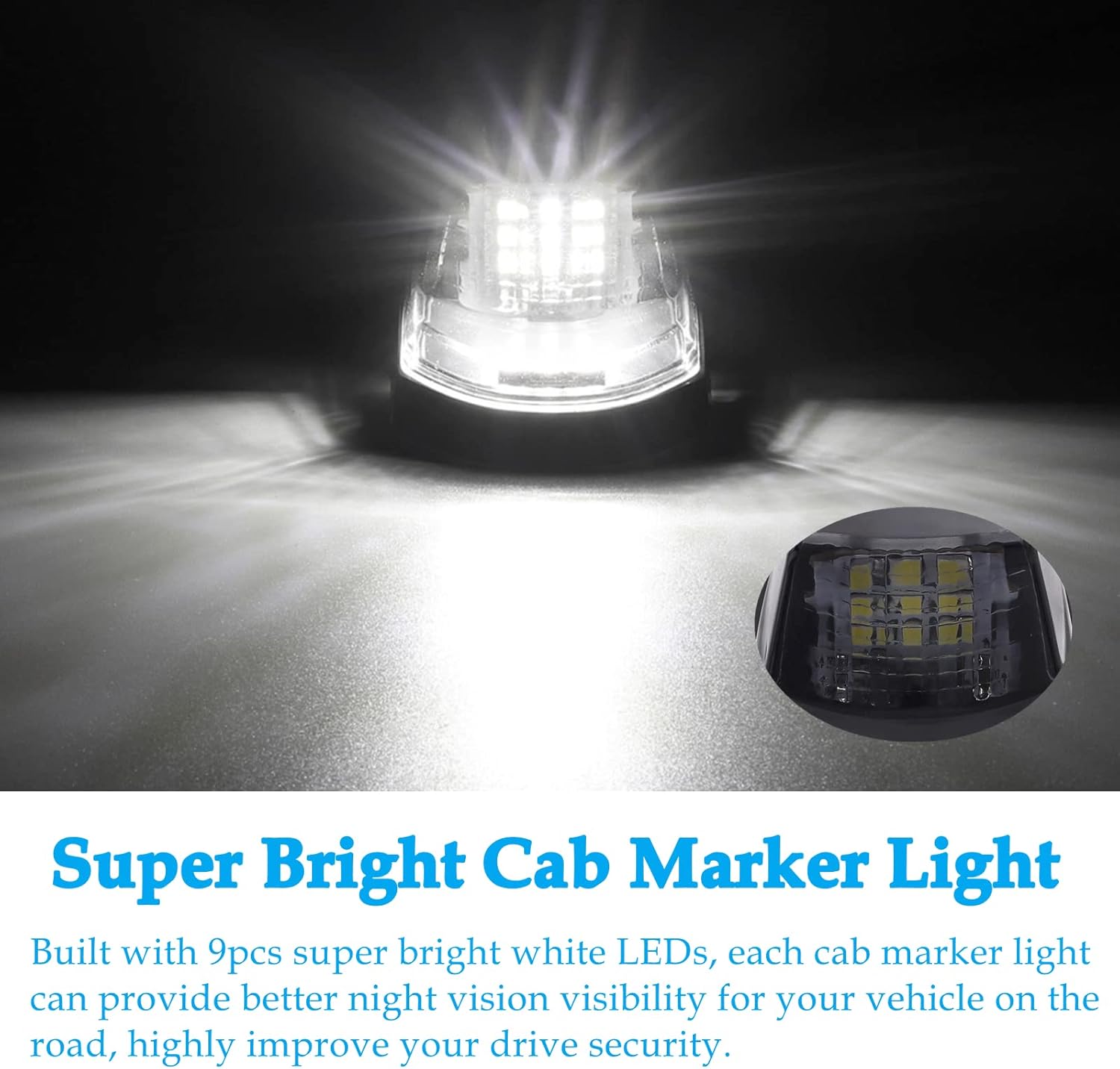 5PCS Smoke White 9 LED Cab Marker Top Roof Running Lights, Top Clearance Lights Direct Replacement, Compatible with Ford F250 F350 F450 F550 2017 2018 2019 2020 2021 Super Duty Pickup Trucks 264343BK