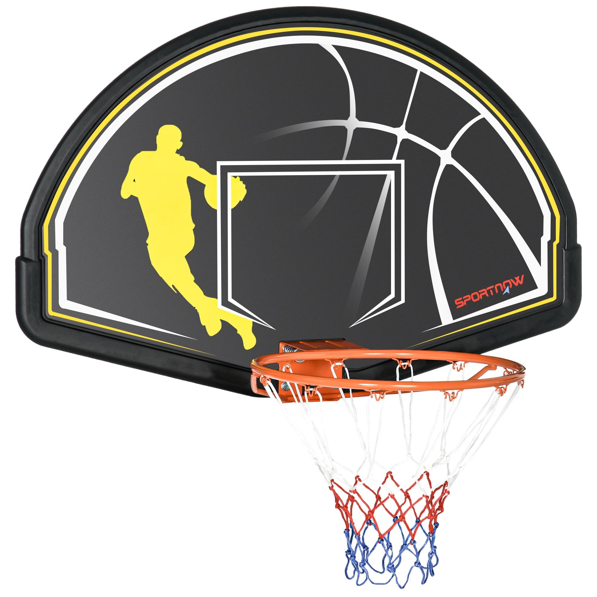 SPORTNOW Canasta de Baloncesto de Pared para Interior y Exterior - Tablero y Aro 110x90x70 cm Negro y Amarillo