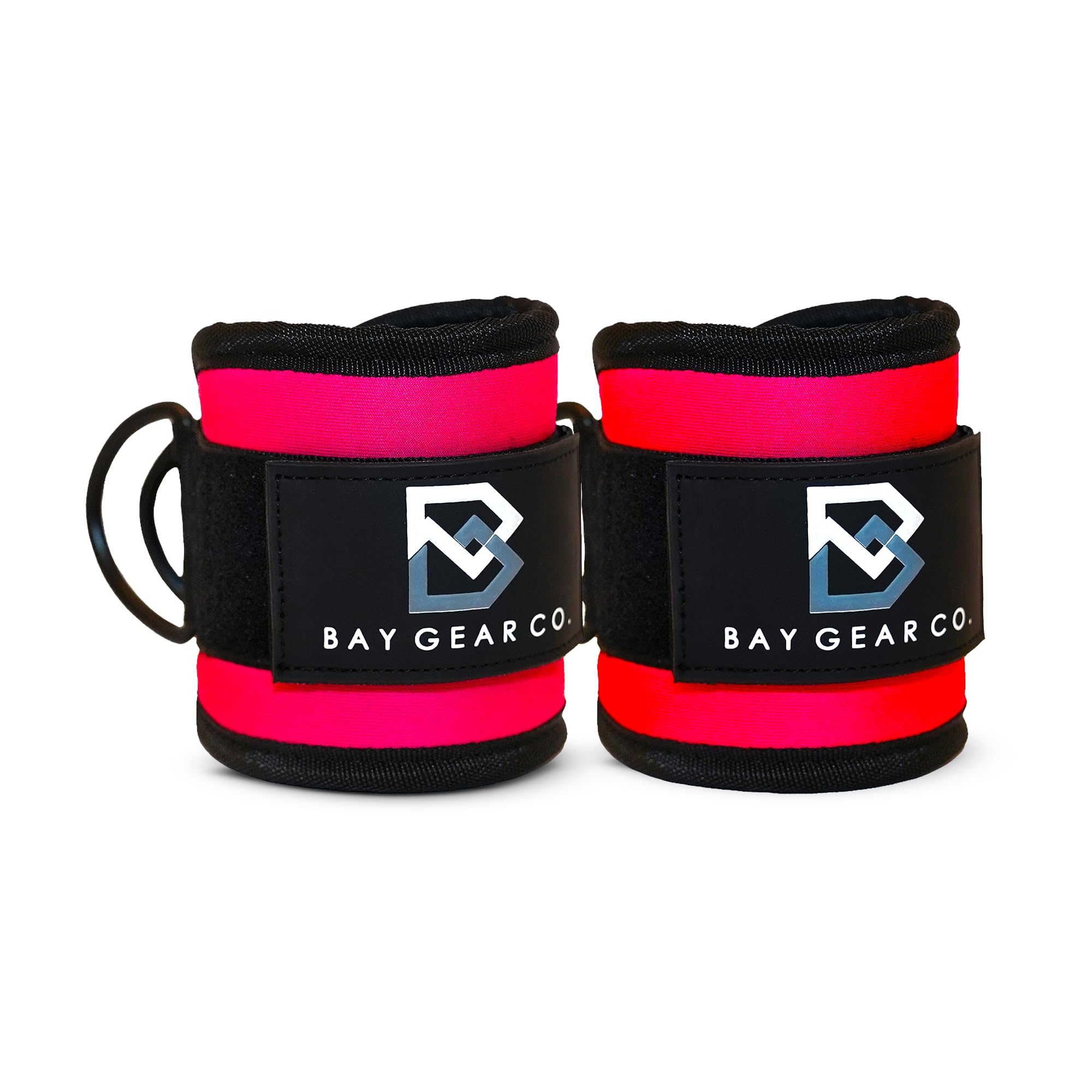 Bay Gear Co. Ankle Straps – Strong Hook and Loop System &amp; Neoprene Padded for Cable Machine Glute Workouts, Slick Black Stainless Steel D Ring, Adjustable Fit, Different Design, Single/Pair.