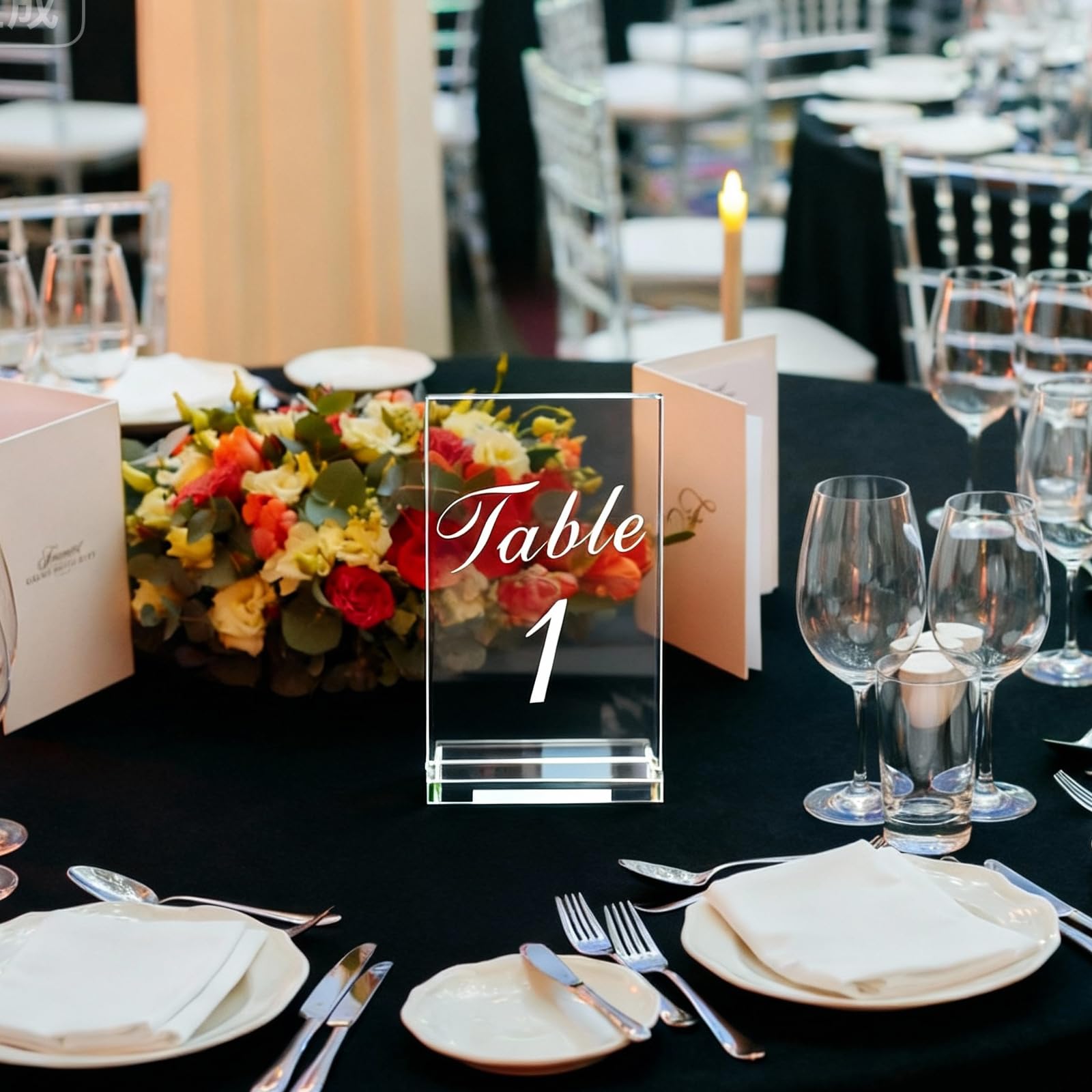Tischnummern für Hochzeiten, 1–20, mit Ständer, 10,2 x 15,2 cm, transparente Tischnummern für Hochzeit, Party, Empfang, Platznummern, Karten, bedruckte Kalligraphie-Schrift für Veranstaltung,