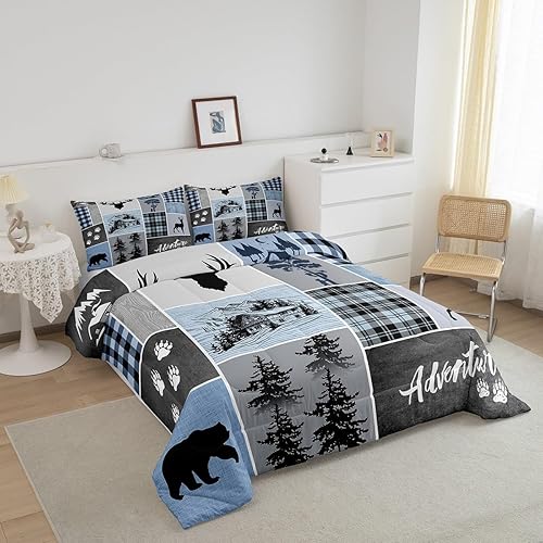 Miniatura 2 de Manfei Juego de edredón de cornamenta de ciervo, tamaño Queen, juego de ropa de cama rústica de Navidad con patas de oso para decoración de