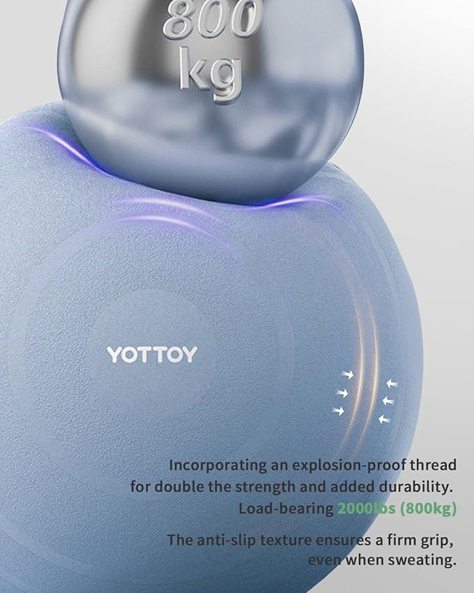 Experience worry-free workouts with our top-of-the-line exercise ball from YOTTOY. Made with a 2.8mm thickened explosion-proof structure and a honeycomb design, this fitness ball can withstand up to 2000lbs (800kg) without losing its shape. The surface is specially designed for a strong grip, even when sweating, so you can focus on your yoga poses without any interruptions. Elevate your practice with our durable and safe exercise ball today!
Our high-density PVC pregnancy ball is the ideal choice for expecting mothers looking for a safe and effective exercise option. Designed with the safety of mothers and babies in mind, this fitness ball offers effective support during workouts. Odorless and highly resilient, you can trust in the quality of our product. Stay comfortable and confident while exercising with our pregnancy ball exercise for labor.
Versatile and suitable for all ages, our exercise workout ball can be used for a variety of exercises, from balance training to muscle toning. Whether you're looking to improve your core strength, relieve back pain, or simply enhance your balance, this fitness ball is the perfect tool. Plus, with the included foot pump accessory, inflating the ball is a breeze. Say goodbye to bulky exercise equipment and hello to the convenience of our yoga ball! Description by ChatGPT.