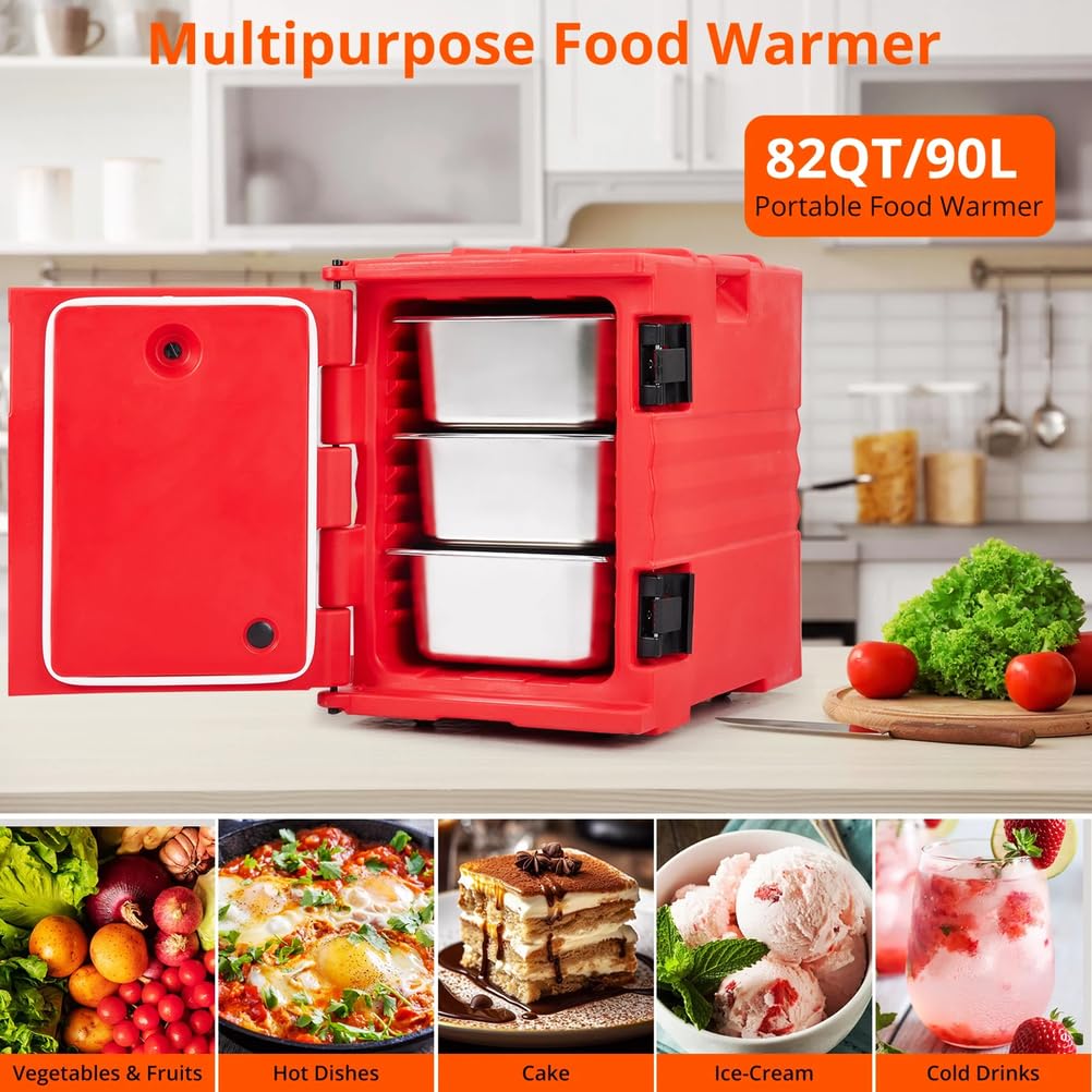 Caja isotérmica para Transportar Alimentos de 82 Cuartos de galón, Ideal para Catering, con Doble Hebilla y Ruedas. Apilable, con Carga Frontal, Catering, reuniones