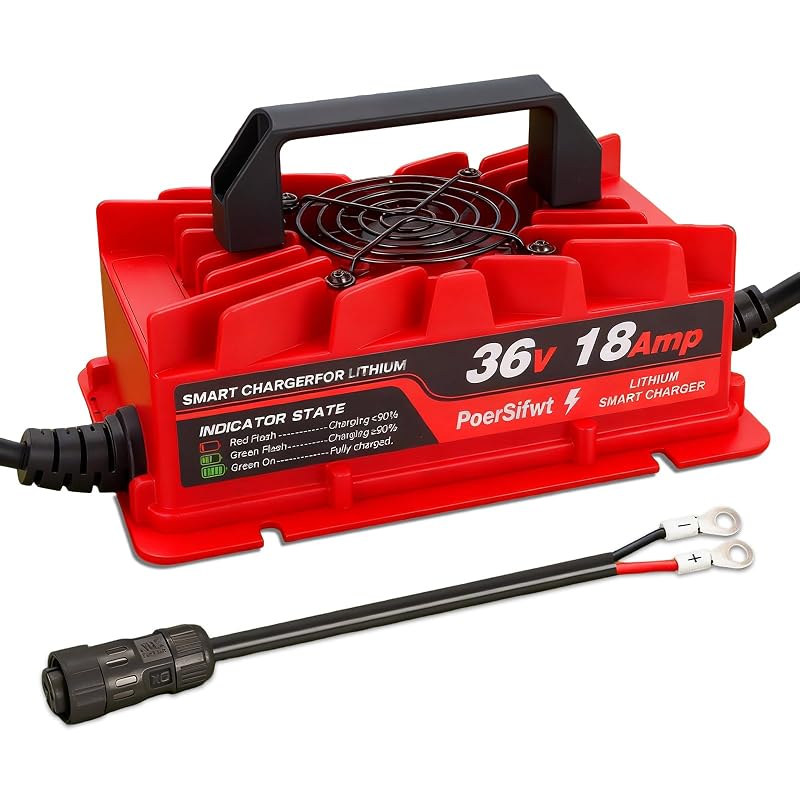 Carregador de bateria de lítio 43,8 V 18 A para LiFePO4 de 36 V (38,4 V) PoerSifwt vermelho