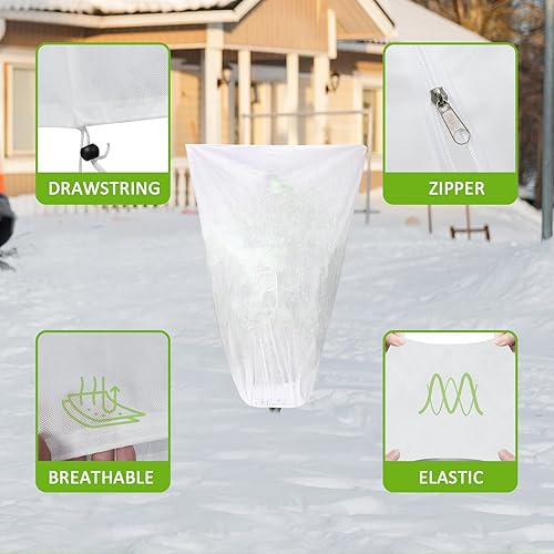 Miniatura 5 de Paquete de 4 cubiertas para plantas de 40 x 40 pulgadas, protección contra la congelación con cremallera y cordón de 2.47 ozyd, manta gruesa de tela