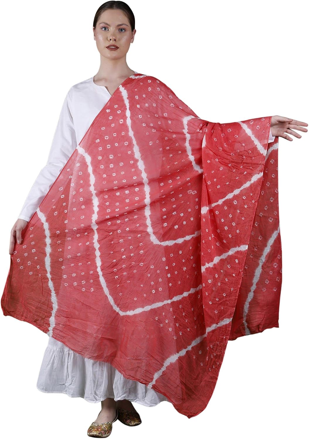 Exotic India Pure Cotton Bandhani Leheria Tie-Dye Dupatta from Gujarat - Pure Cotton