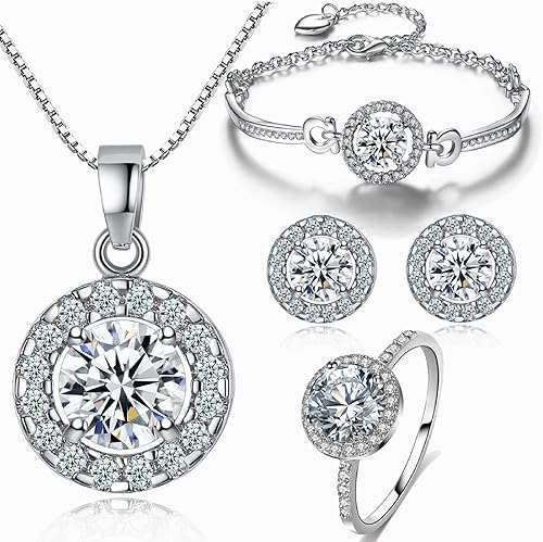 Anillo de circonita cúbica brillante, collar de cristal de circonio para mujer, aretes de circonita cúbica, pulseras ajustables, chapado en oro