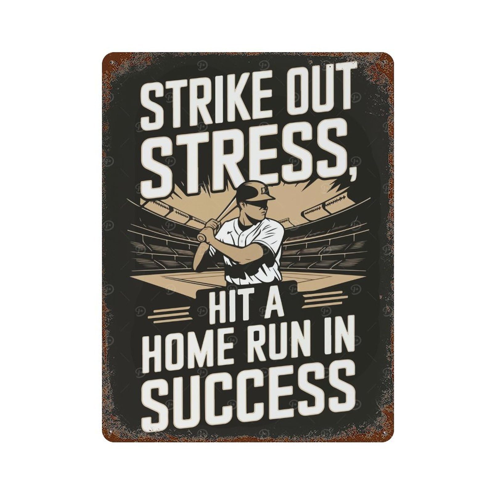 Baseball Success Quote Weathered Tin Sign 15.7"x11.8", Retro Wall Decor for Pub, Kitchen And Man Cave Decor