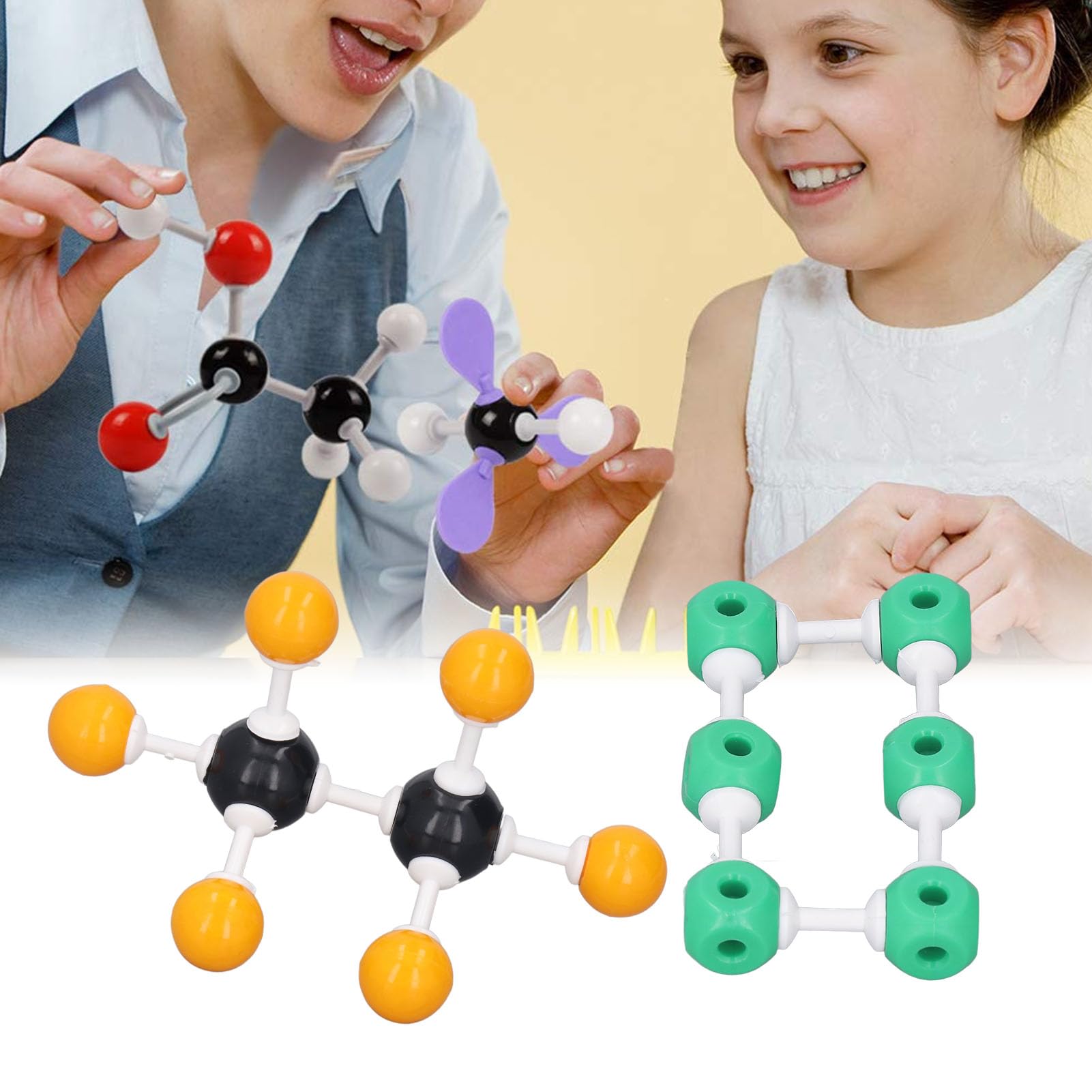 Bunte PP-Kugeln Chemie Molekulares Modellbausatz mit Kohlenstoff, Wasserstoff, Stickstoff, Sauerstoff, Schwefel, Atomen und Aufbewahrungsbox für Schule, Labor, Bildung, 1 Set