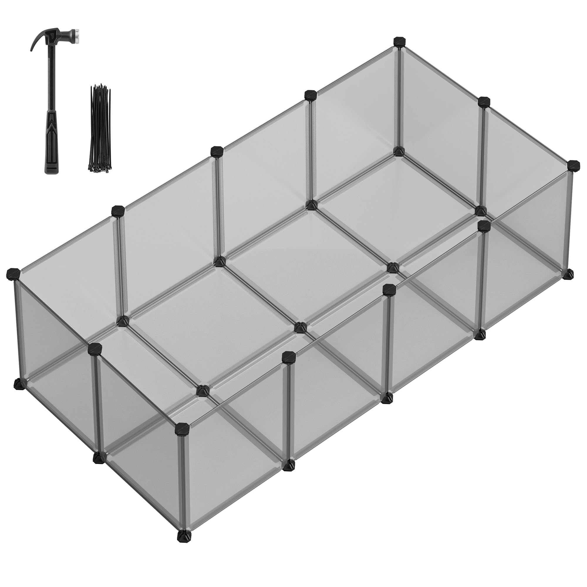 SONGMICS Freigehege mit Bodenplatten, Laufstall, Meerschweinchen Gehege, aus Kunststoff, Gehege für Hamster, Kaninchen, Igel, 140 x 70 x 45 cm, grau LPC002G01