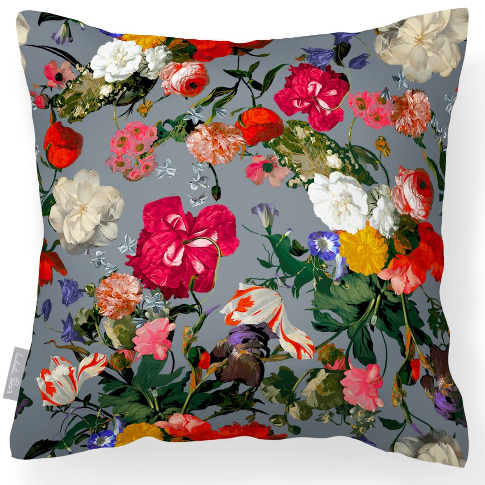 Izabela Peters French Grey Outdoor Cushions Waterproof, 43 Cm, Filled Outdoor Cushion, Garden Bouquet - Garden Furniture Cushions, Outdoor Seat Cushions, Garden Chair Cushions