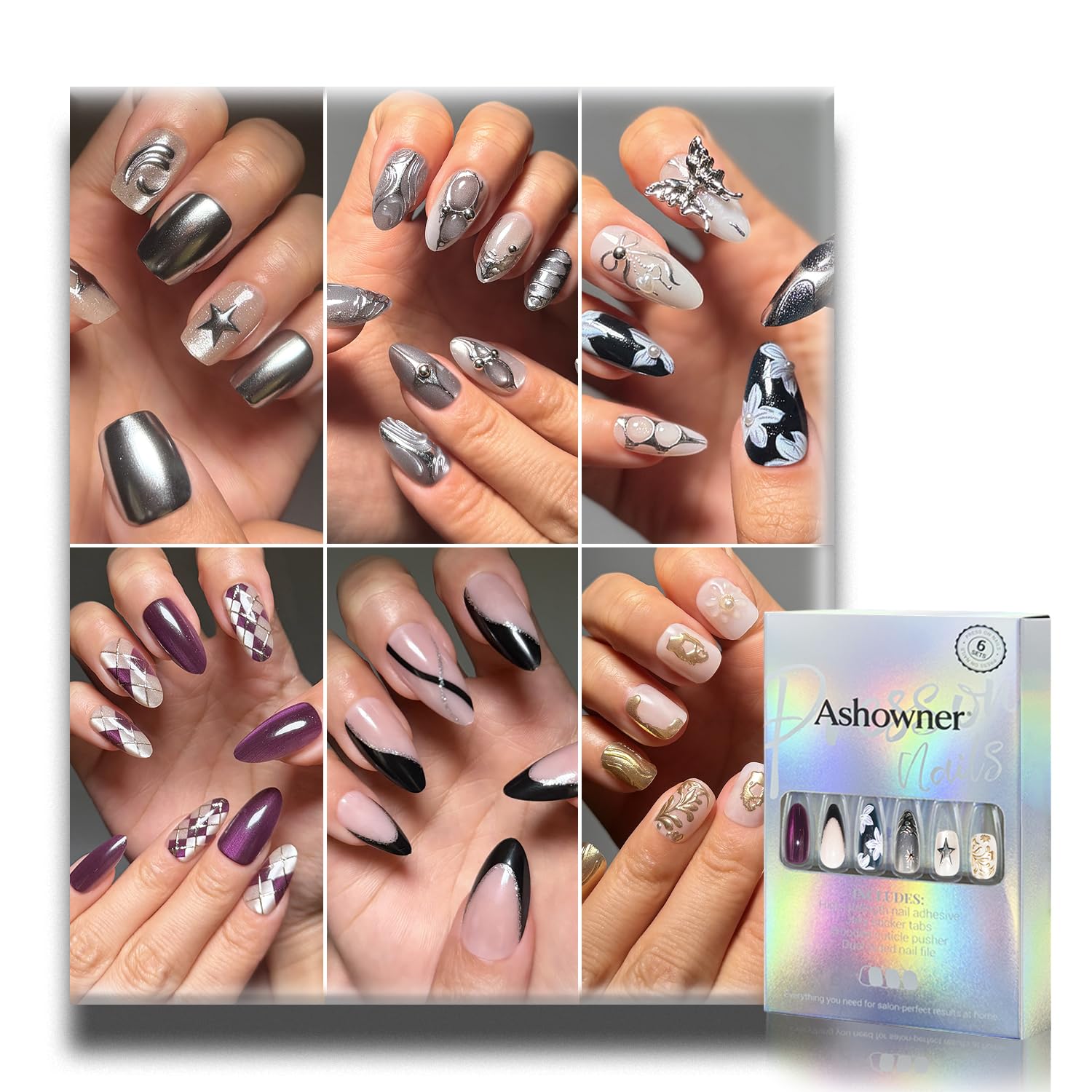 Reusable Press on Nails - 144 Pcs, 6 Styles -28 Reusable Press on Nails - 144 Pcs, 6 Styles -28