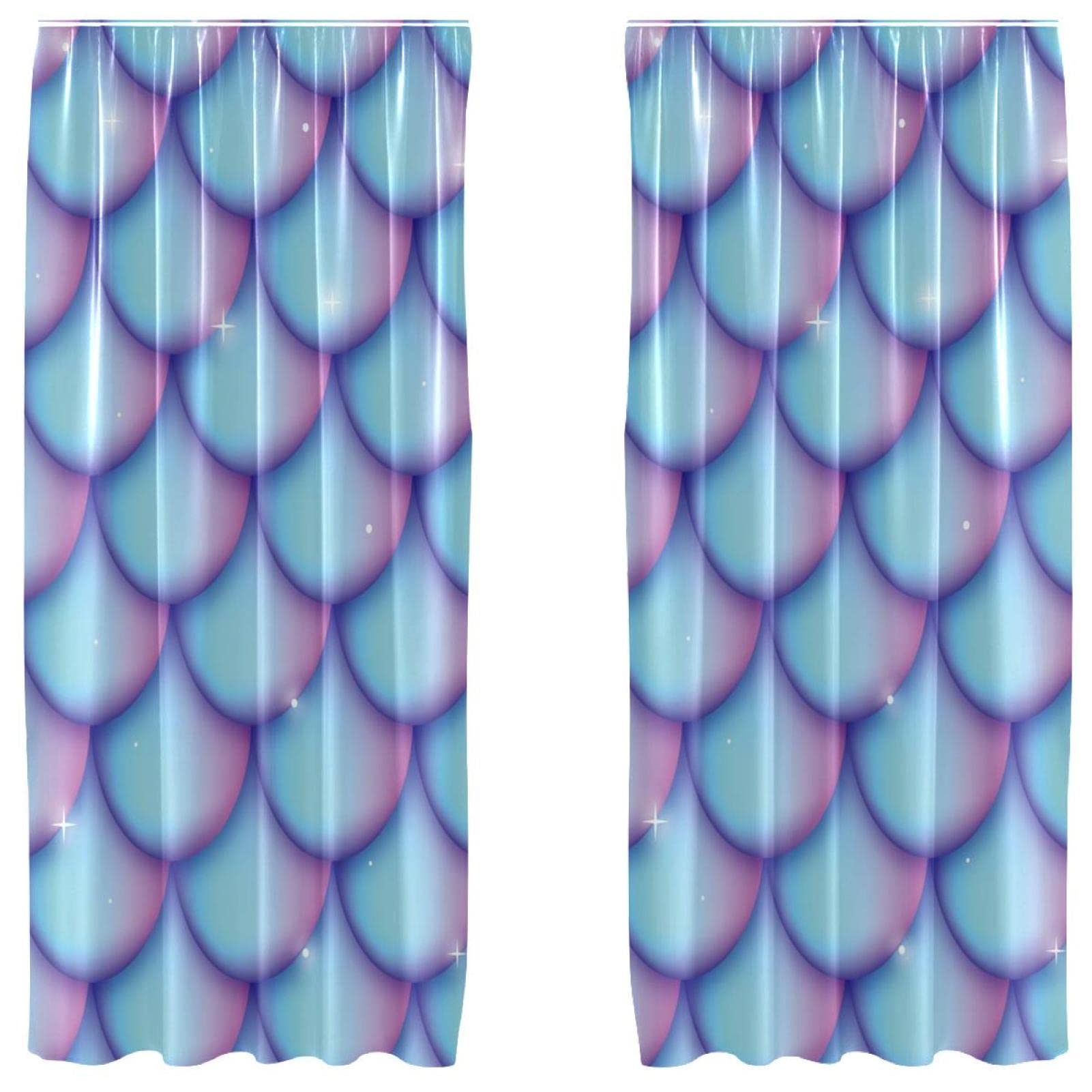 Rideaux occultants bleu étoilé violet rose sirène pour chambre d'enfant 140x213 cm