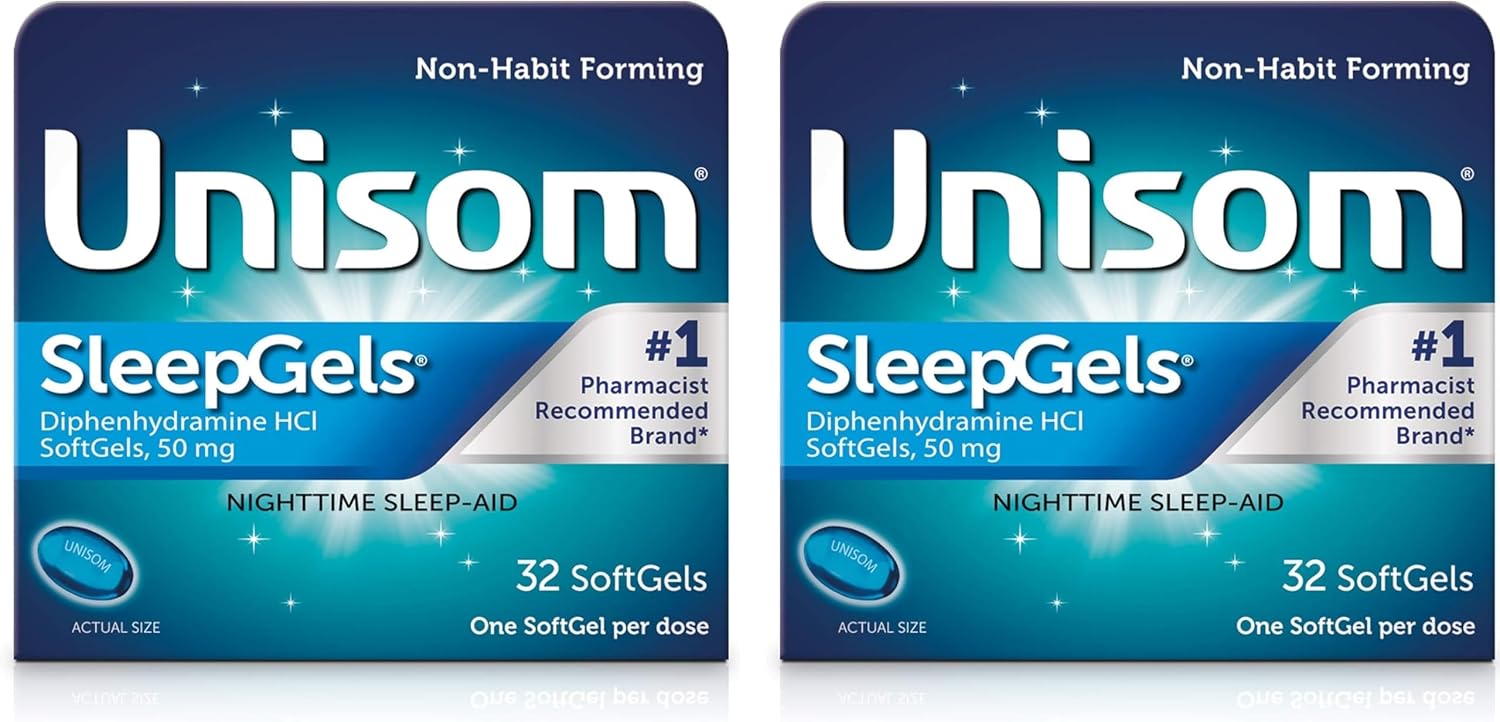Unisom SleepGels, Nighttime Sleep-aid, Diphenhydramine HCI 50 mg, 32 SoftGels (Pack of 2)