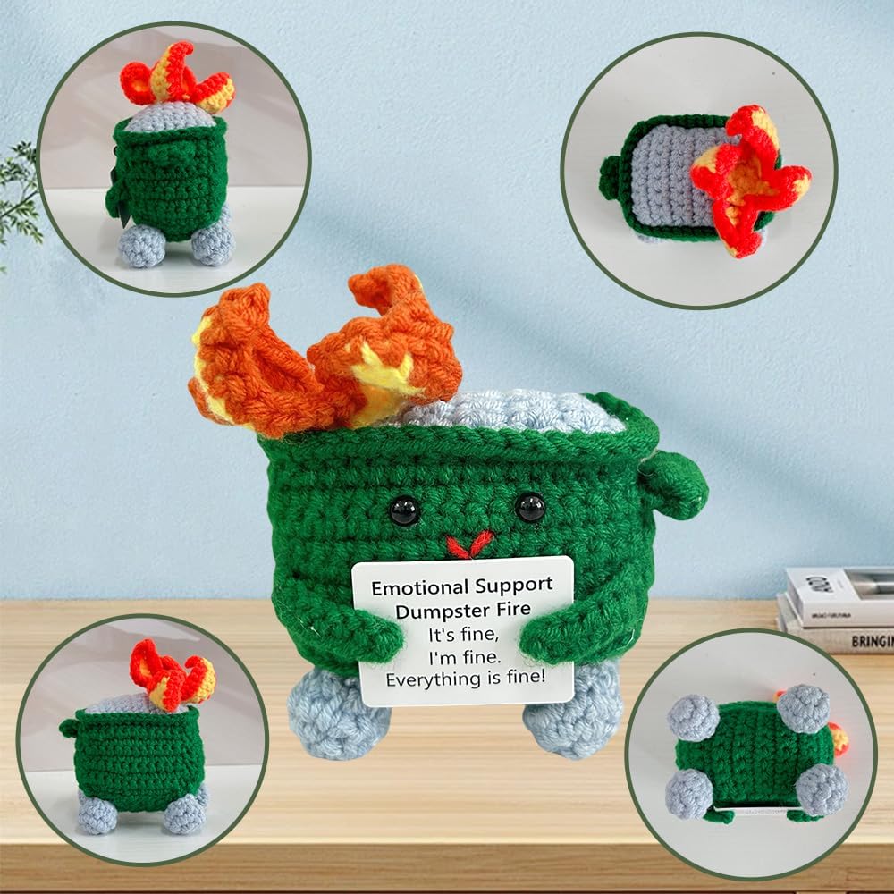 secret santa gifts for coworkers crochet dumpster fire plush on desk