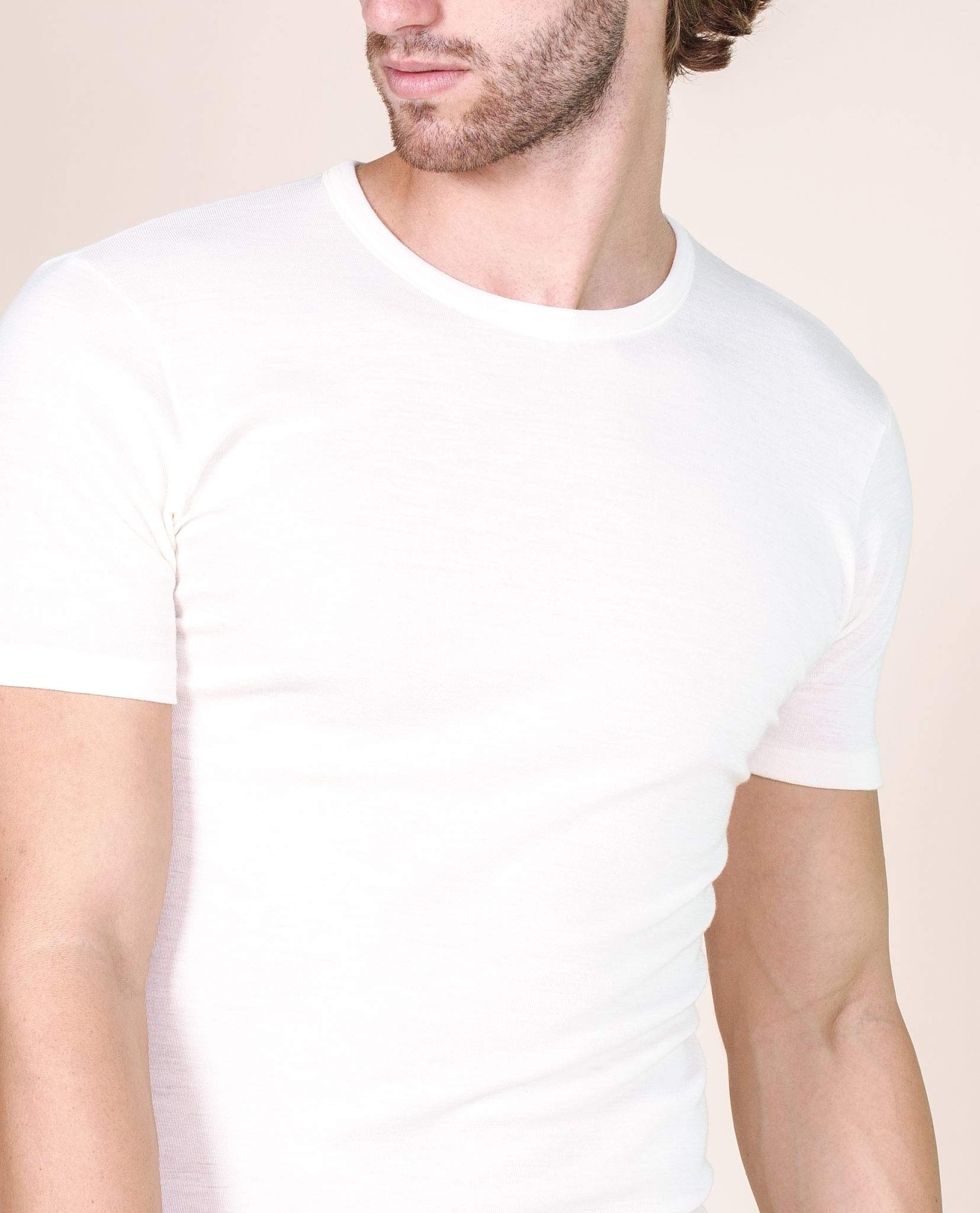 EGI Maglia Uomo Manica Corta Bianco Lana Girocollo Lana e Seta Intimo Termico Invernale Made in Italy, Art.456
