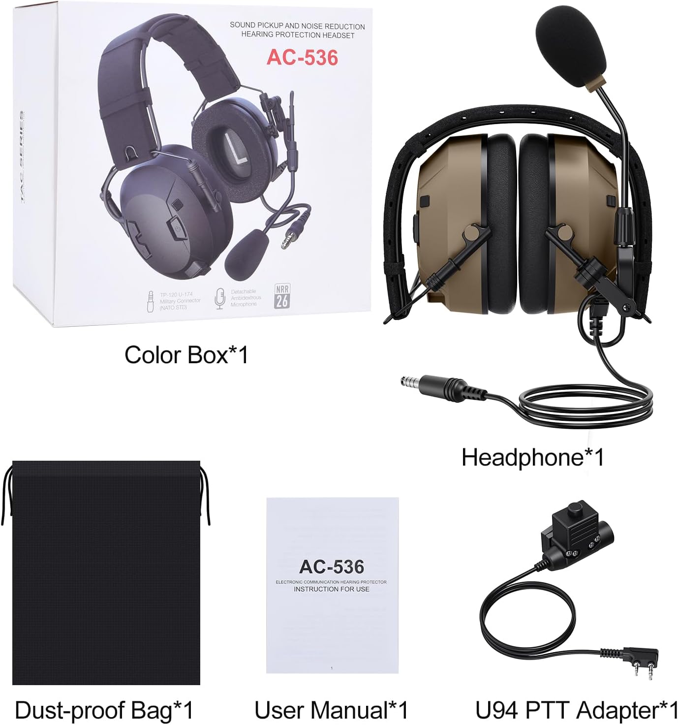 Military-Grade Comtac Headset with NATO Plug Airsoft COMMS kit for MilSim PTT Boom Mic Earpro Integration Electronics Earmuffs for Baofeng Kenwood Retives 2 Pin Walkie Talkies