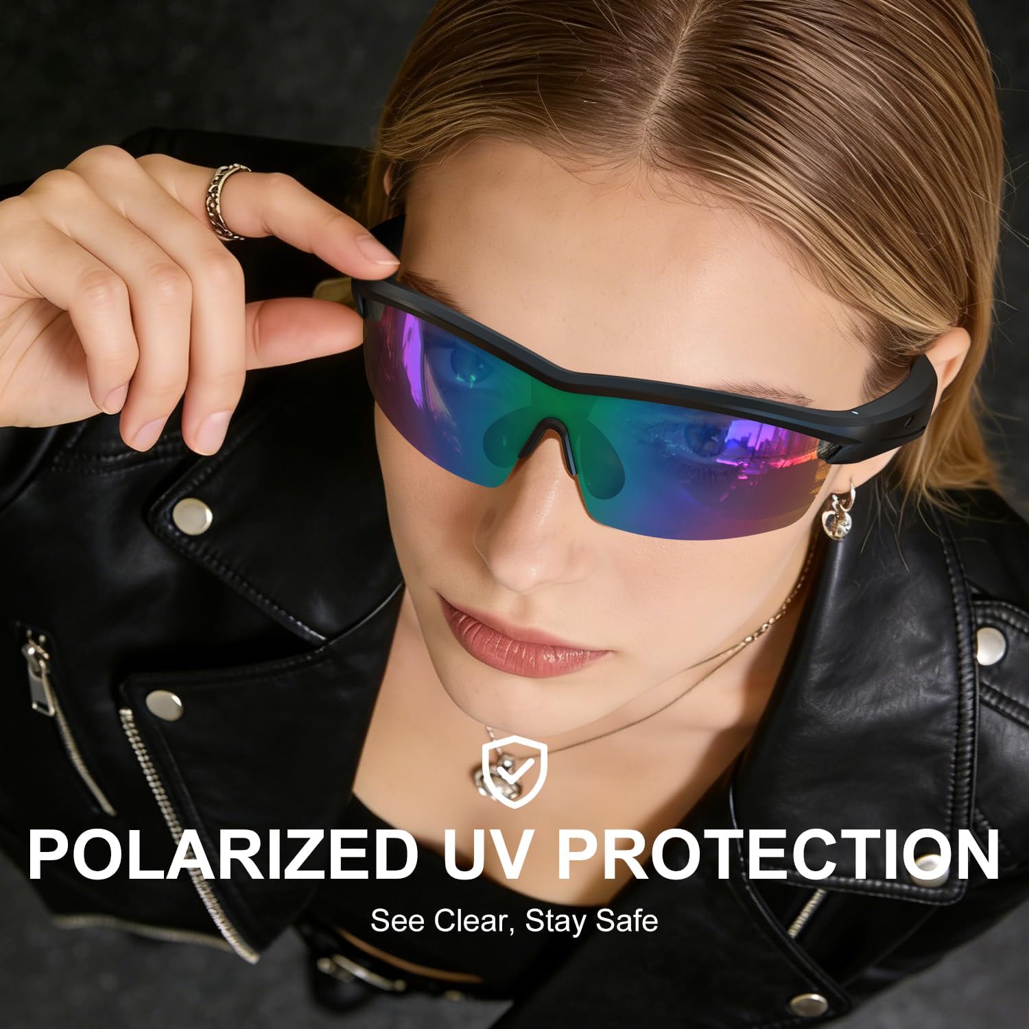 Bluetooth Audio Smart Glasses for Cycling Running Driving | Polarized Sports Sunglasses with Open-Ear Speakers, Hands-Free Calls, Voice Assistant, UV Protection, IPX5 Waterproof for Hiking Fishing