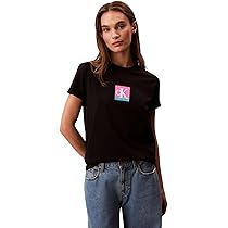 Calvin Klein Donna T-Shirt Maniche Corte Classic Boxed Monogram con Logo, Nero (Black), L