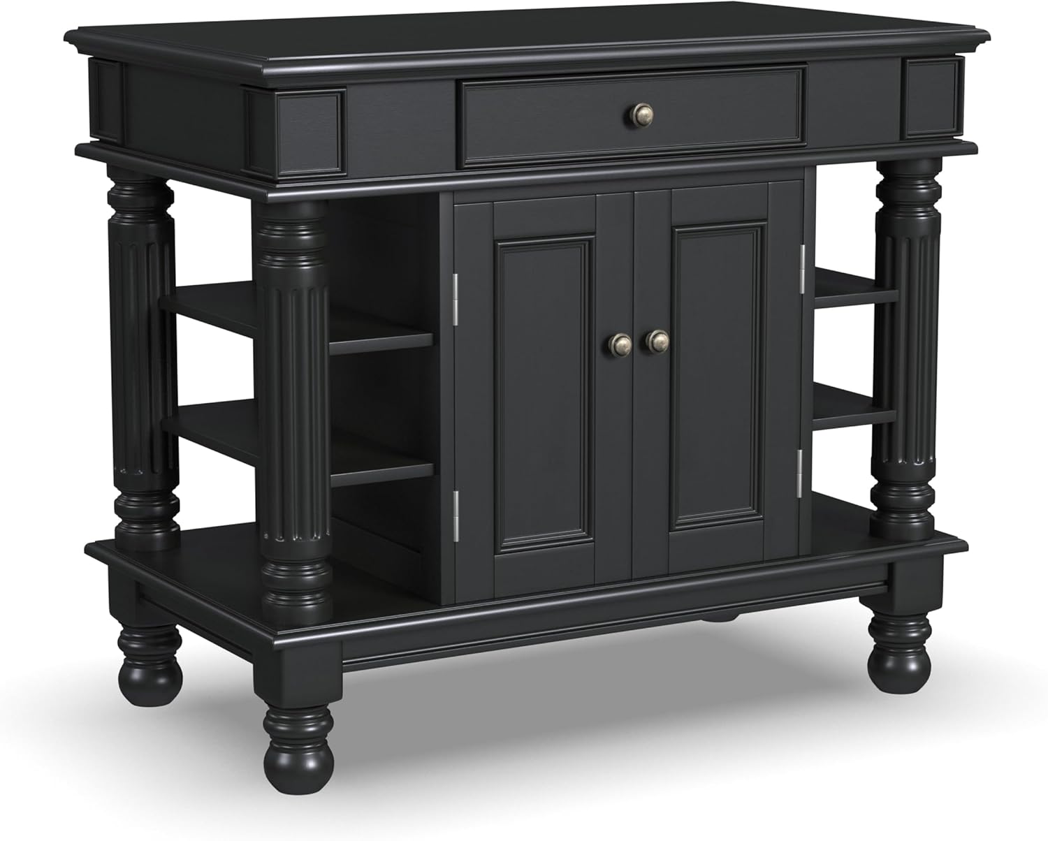 Americana Black Hardwood Kitchen Island with Shelves and Drawer