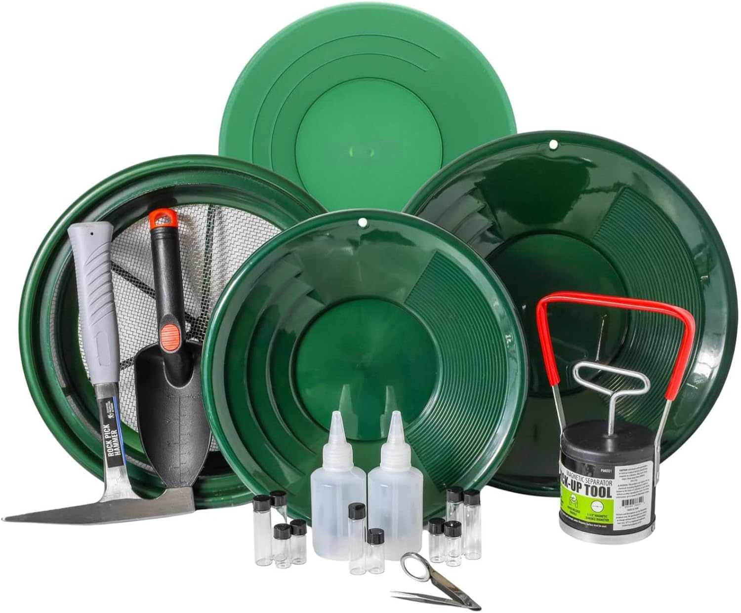 ASR Outdoor 22pc Gold Panning Kit with 1/8 Classifier Screen, Rock Pick Hammer, Dual Riffle Gold Pans