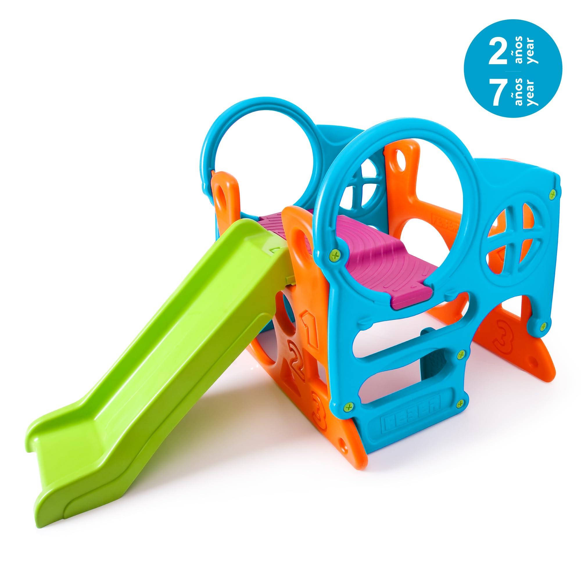 Feber - Centro attività con scivolo, colori resistenti alla luce del sole e alla temperatura, robusto e facile da costruire, peso 13 kg, per bambini dai 2 anni in su, Famosa (FEU18000)