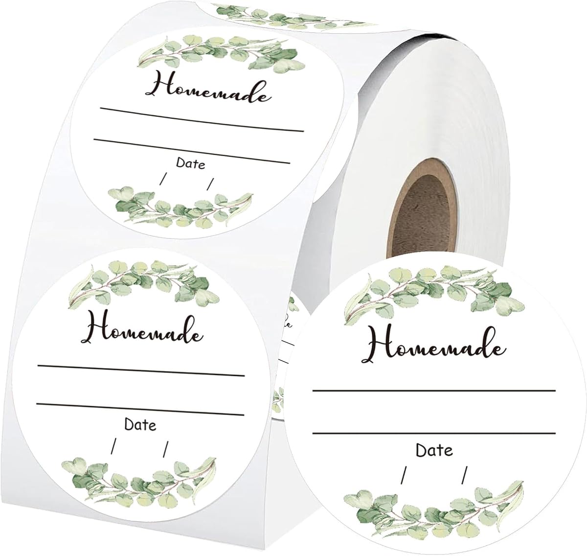 Etiquetas para tarros de conservas, pegatinas impermeables para tarros de conservas de 2 pulgadas para conservas caseras | Diseño de planta verde acuarela con líneas de fecha para organización de despensa de mermelada casera y envasado de alimentos para pequeñas empresas