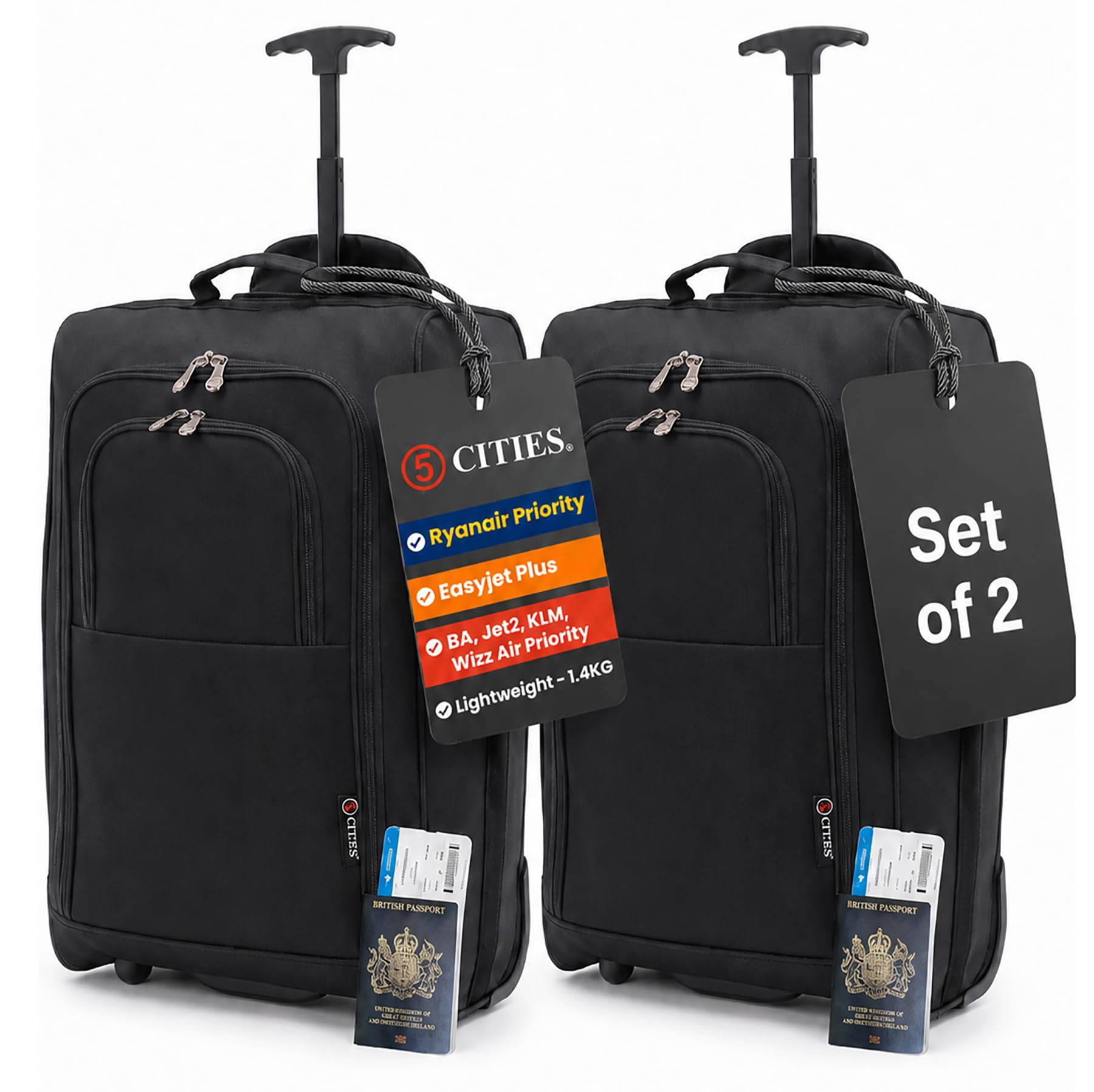 5 Cities The Valencia Collection Handgepäck Set of 2 TB023-830 Black, 55 cm, 42 L, Schwarz