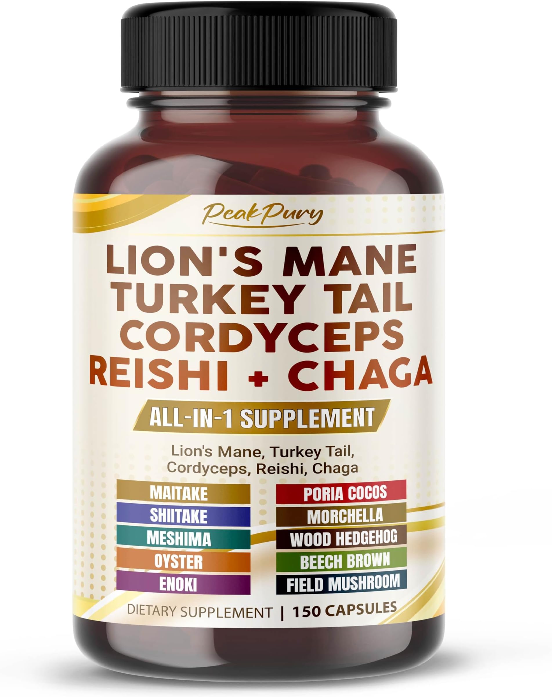 Lion's Mane Turkey Tail Cordyceps Reishi Chaga - Overall Wellness Support