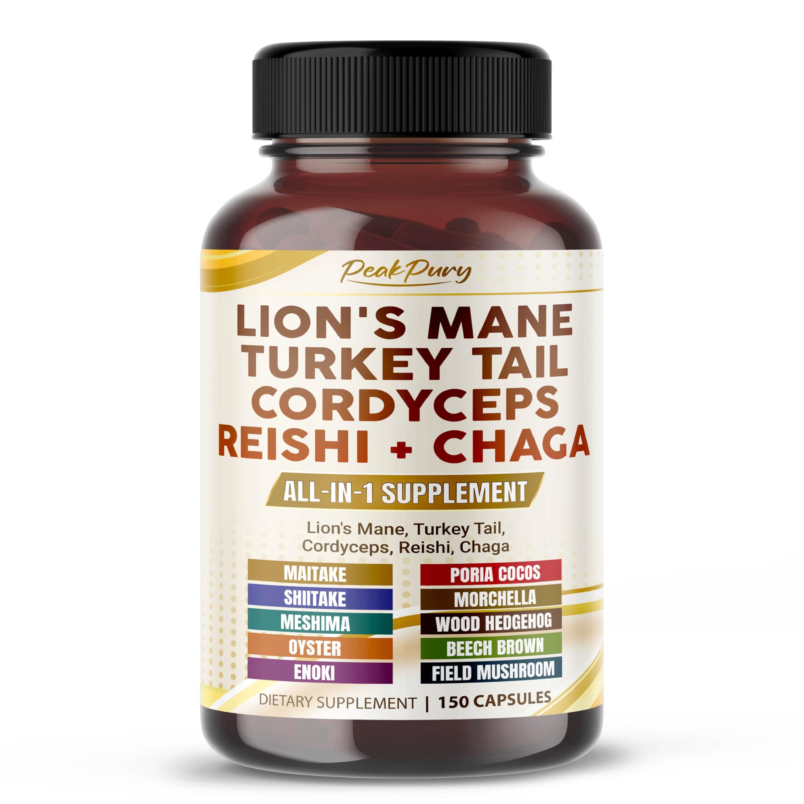 Lion's Mane Turkey Tail Cordyceps Reishi Chaga - Overall Wellness Support