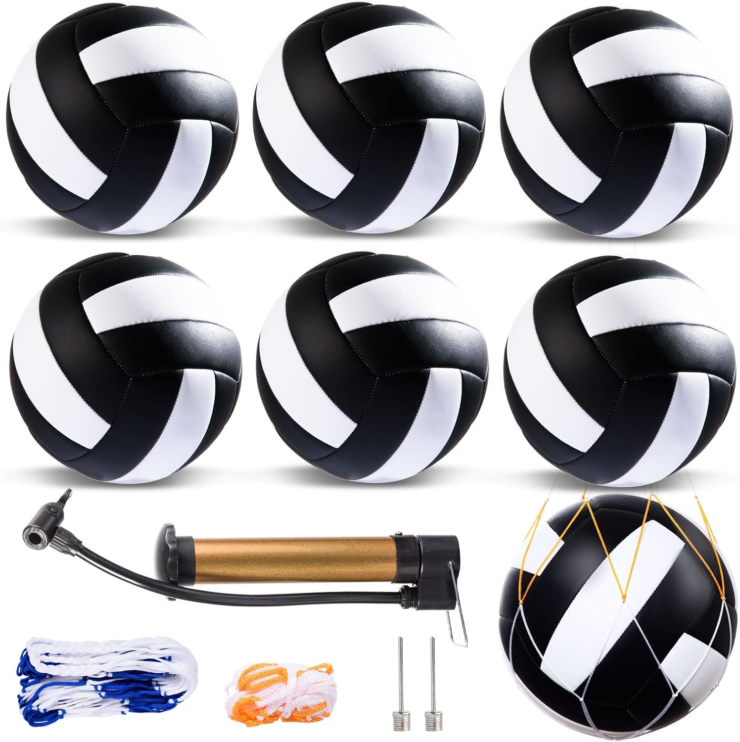 AWIZOM 6 Pack Volleyball Official Size 5 Soft Composite Leather Volley Ball | Waterproof Recreational Volleyball Bulk with Pump, Net Bags, Inflation Pins for Indoor Outdoor Beach Pool Game Gym Training