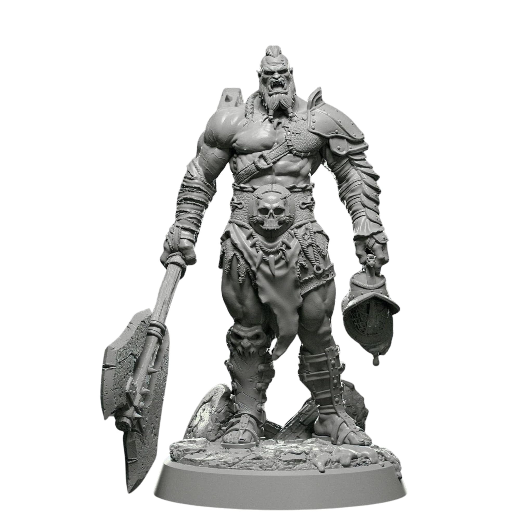 Orc Warrior DnD TTRPG miniature 44mm scaled for 32 mm scale RPG Dungeon Boss Axe Warrior, 3D Printed in 14K in ABS-like Resin