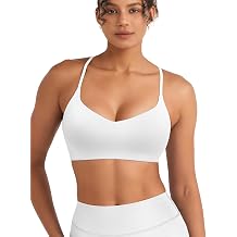 VOYJOY Womens Twist Cross Back Sports Bra Adjustable V Neck Padded Yoga Bra