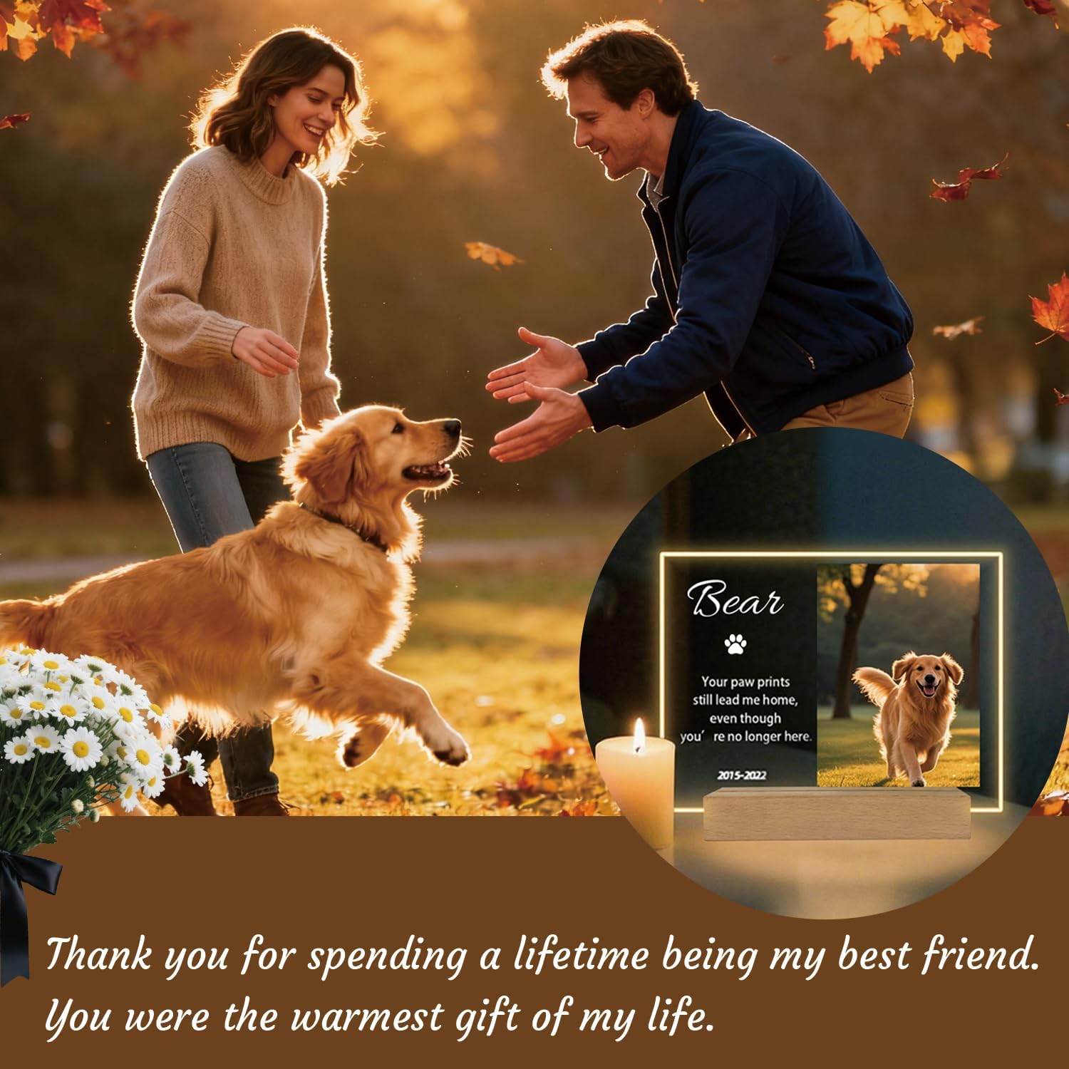 Personalized Pet Memorial Gifts - Sympathy Gift for Dog cat Loss, Custom Remembrance Picture Plaque with Light, Pet Loss Keepsake for Cats Dogs Passed Away - Image 6