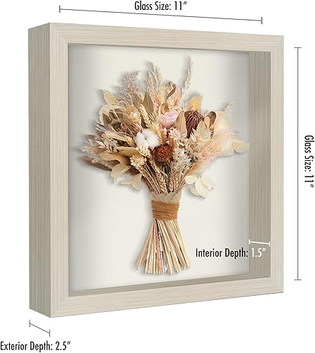Miniatura 2 de Americanflat Marco de caja de sombra de 11 x 11 pulgadas en madera clara con parte trasera de lino suave, madera compuesta con vidrio pulido para